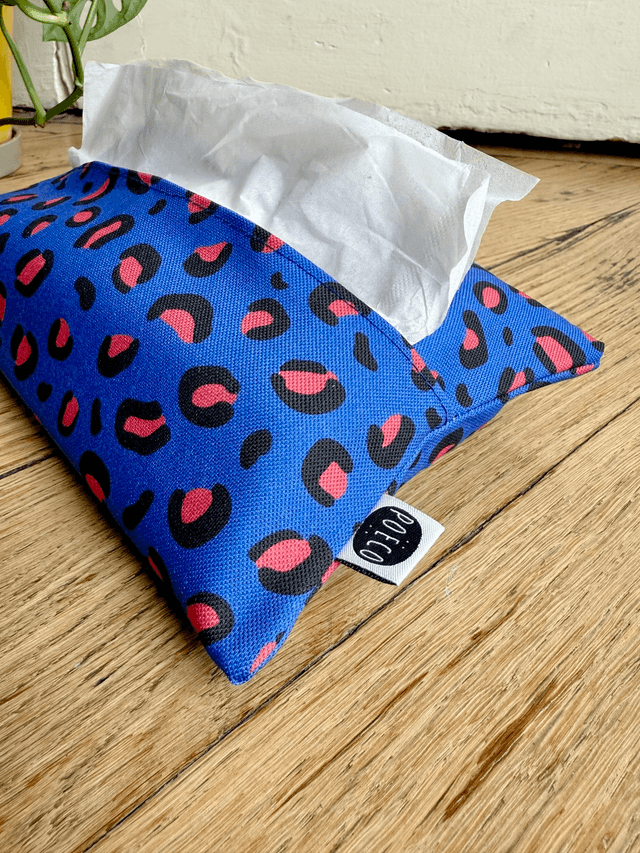 Pochette mouchoirs - LEOPARD ( bleu - rouge ) 