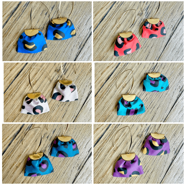 Boucles d'oreilles -  LONGUES LÉOPARD - prune et turquoise