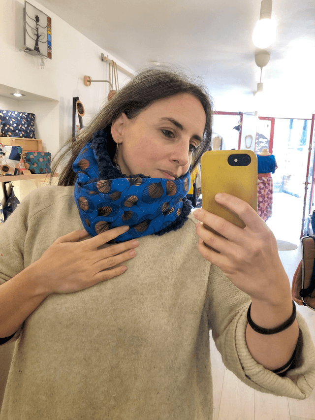 Echarpe double tour Sherpa - PLUMES - bleu et rouge
