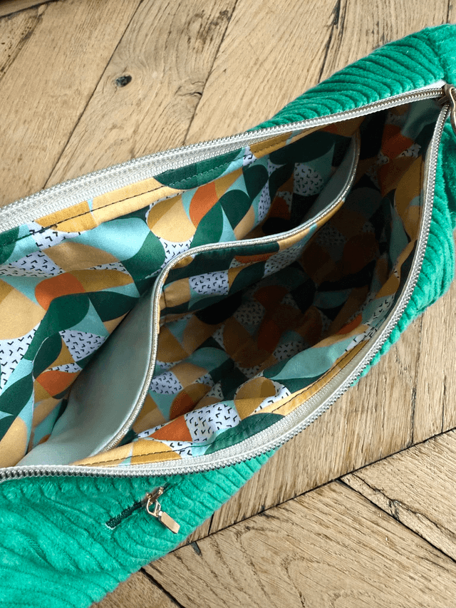 Sac Demi Lune velours côtelé - vert - motifs BAUHAUS