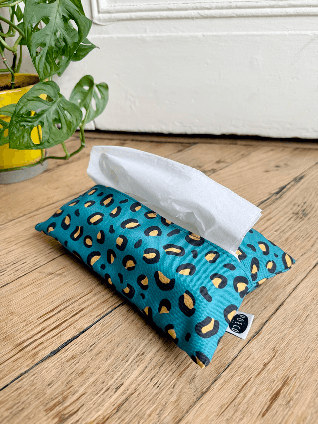 Pochette mouchoirs - LEOPARD ( turquoise - jaune)