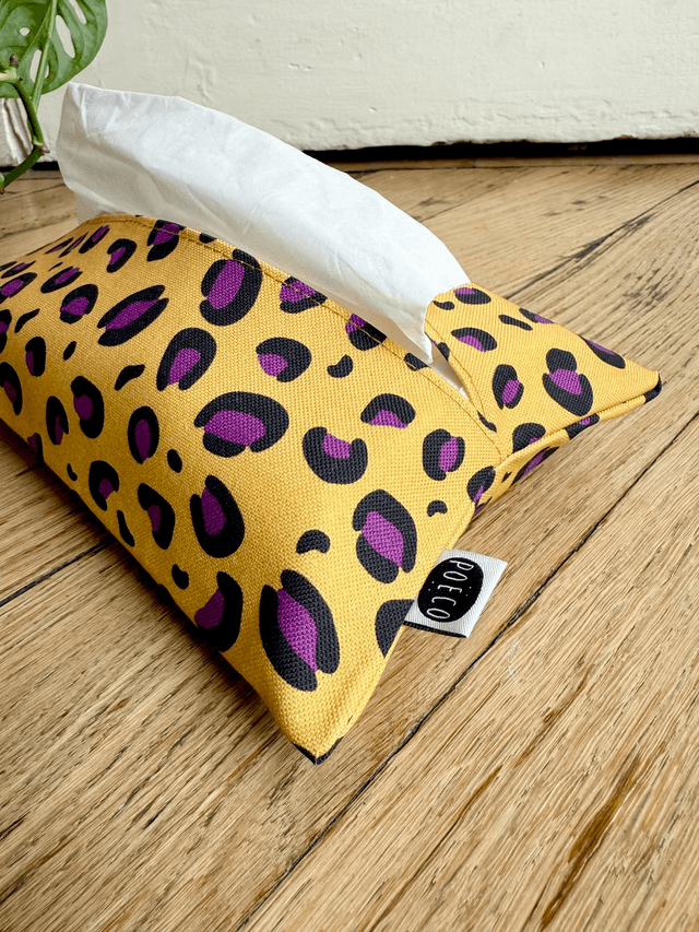 Pochette mouchoirs - LEOPARD ( jaune - prune ) 