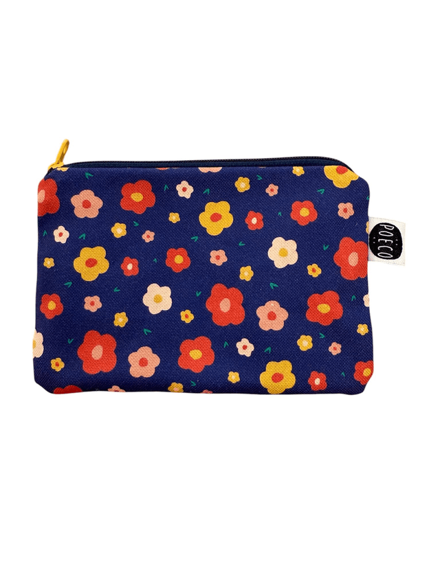 Trousse porte-monnaie - FLEURS bleu marine