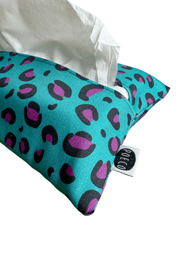 Pochette mouchoirs - LEOPARD ( turquoise - prune) 