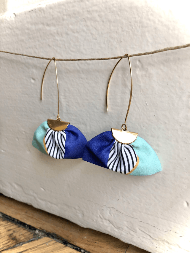 Boucles d&#039;oreilles -  LONGUES RAYEES - bleu vert et jaune