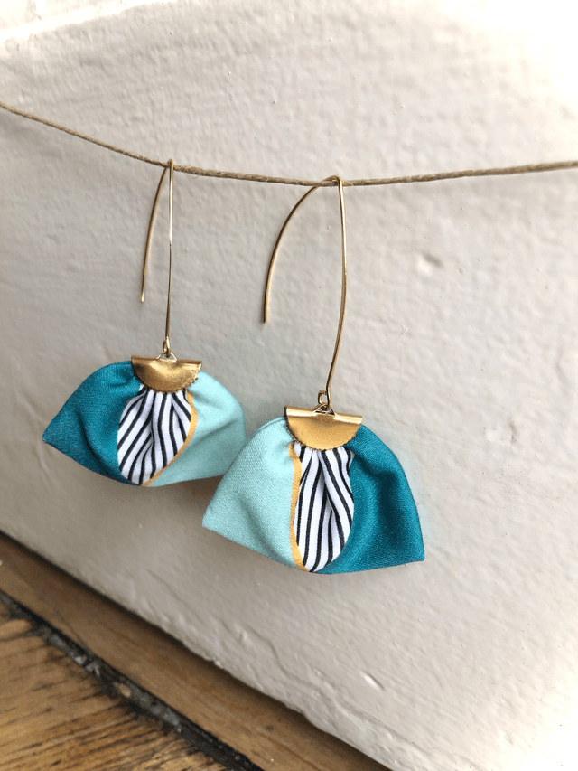 Boucles d&#039;oreilles -  LONGUES RAYEES - vert et jaune