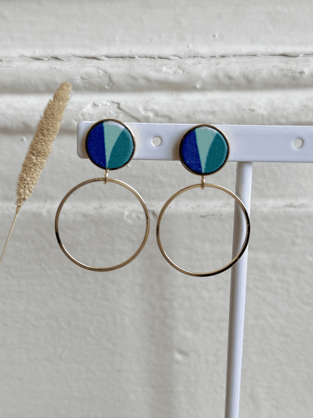 Boucles d&#039;oreilles - PUCERING BAUHAUS- bleu et vert