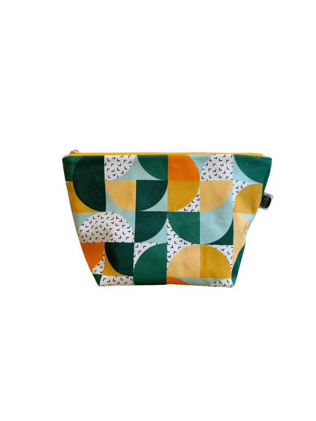 Trousse de toilette - tissu intérieur imperméable - BAUHAUS (vert - orange - jaune)