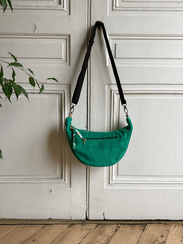 Sac Demi Lune velours côtelé - vert - motifs BAUHAUS