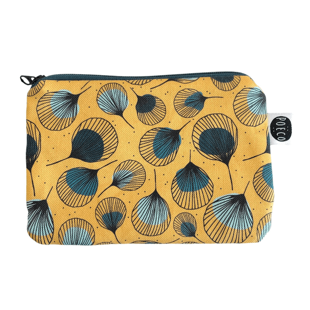 Trousse porte-monnaie - PLUMES vertes fond  jaune