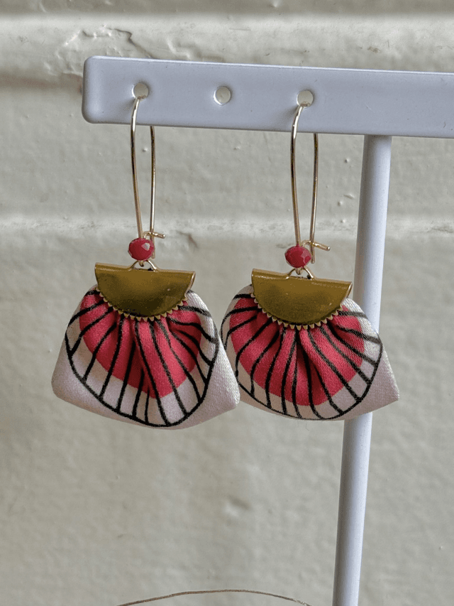 Boucles d&#039;oreilles - DORMEUSES PLUMES - rose et rouge