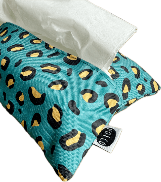 Pochette mouchoirs - LEOPARD ( turquoise - jaune)