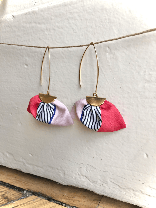Boucles d&#039;oreilles -  LONGUES RAYEES - rouge rose et bleu