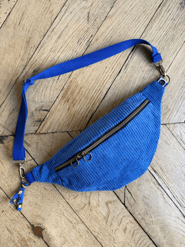 Sac Banane Uni velours côtelé BLEU ELECTRIQUE