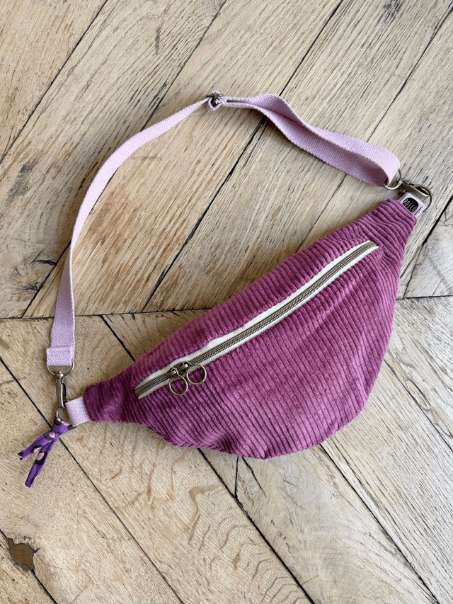 Sac Banane Uni velours côtelé PRUNE