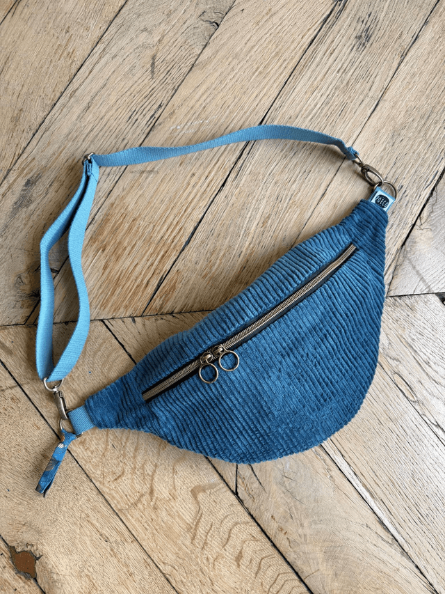 Sac Banane Uni velours côtelé PETROLE