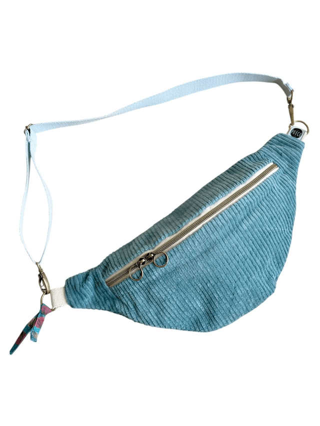 Sac Banane Uni velours côtelé BLEU CLAIR